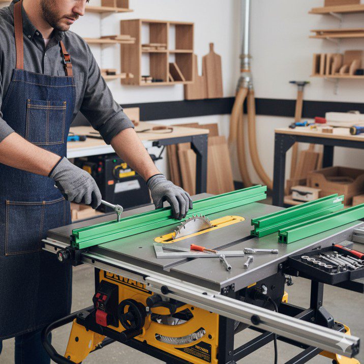 how to attach multi track fence to dewalt table saw