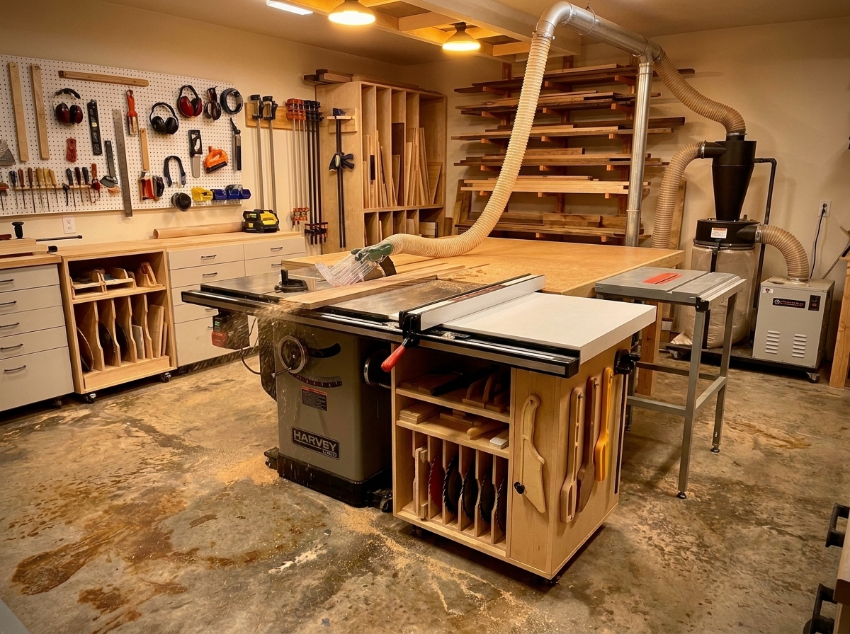 Harvey C200 table saw in workshop setting